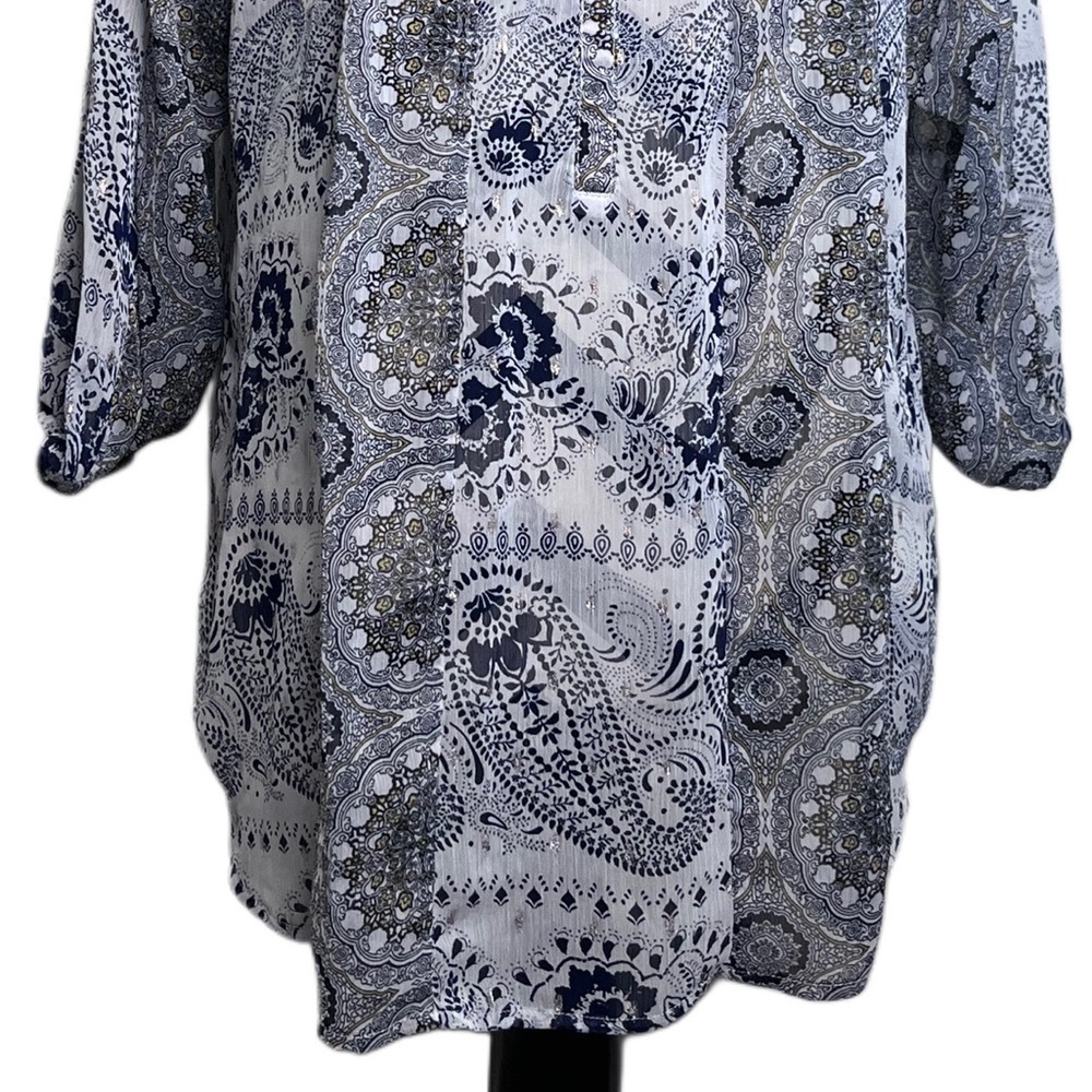 Fig and Flower Sz L Paisley Print 3/4 Sleeve Boho Blouse - Picture 4 of 10